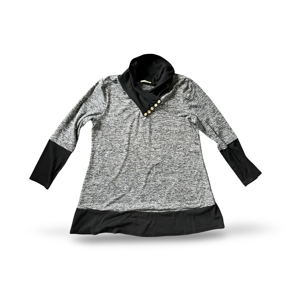 Bebonnie Women's Colorblock Babydoll Tunic Dress Cowlneck Black XXL 2XL